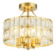 Modern 12.6 in. 4-Light Round Gold Drum Semi Flush Mount Ceiling Light with Clear Crystal Glass With No Bulbs Included