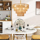 Boho 6-Light Brass Hand-Woven Rattan Round Pendant Chandelier for Kitchen Island, Living Room, with No Bulbs Included